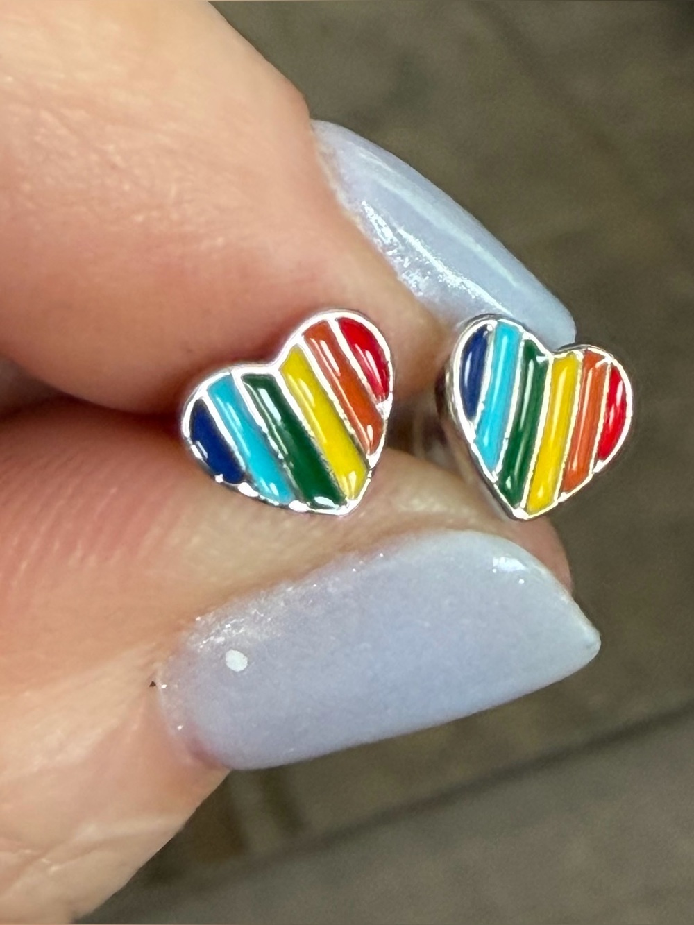 Rainbow Heart Enamel Stud Earrings Silver Tone Pride Jewelry